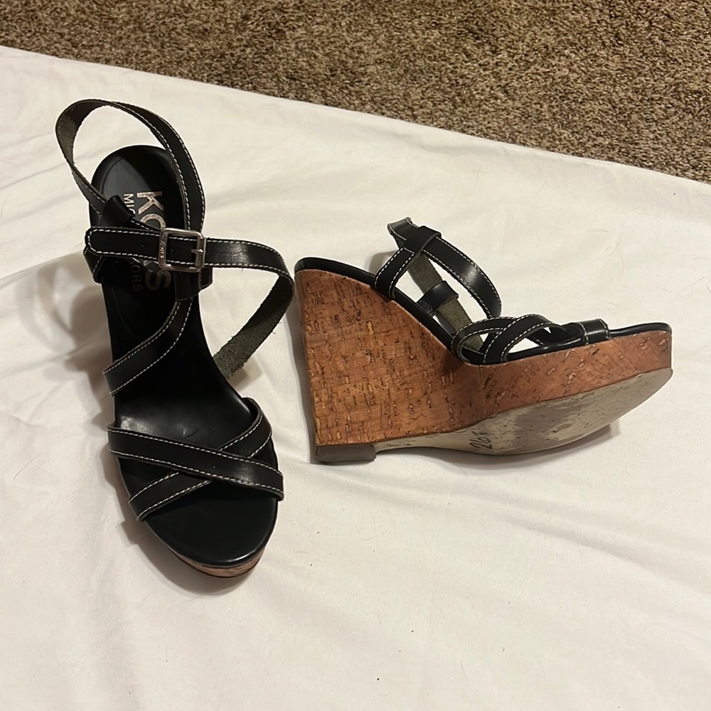 Kors Michael Kors black leather strappy sandal with cork platform